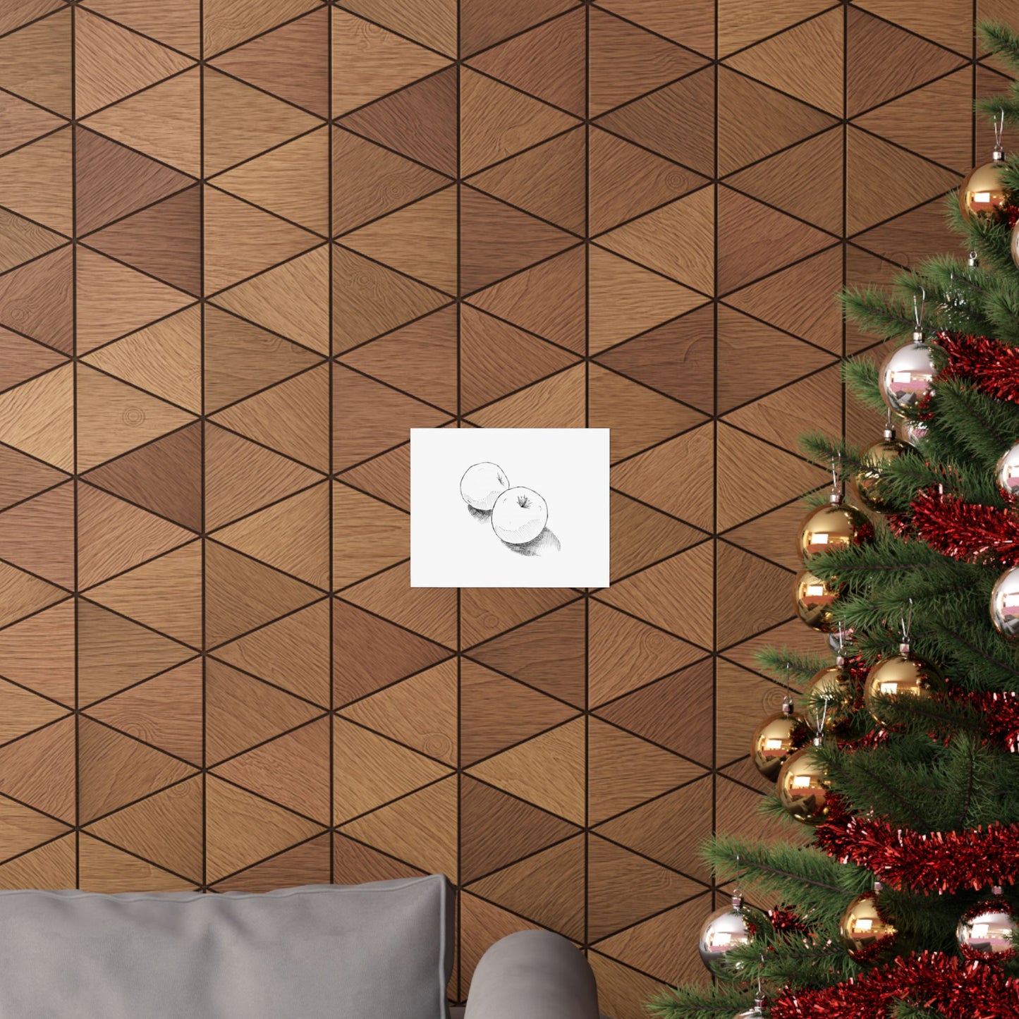 Black & White Apple Sketch Matte Horizontal Poster — Ink Apples with Shadows