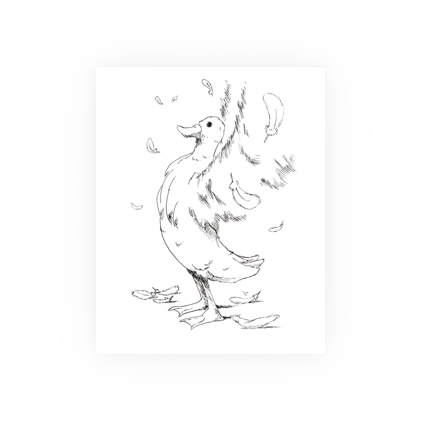 Duck Sketch Poster — Black & White Ink Duck Flapping Wings (Satin/Matte)