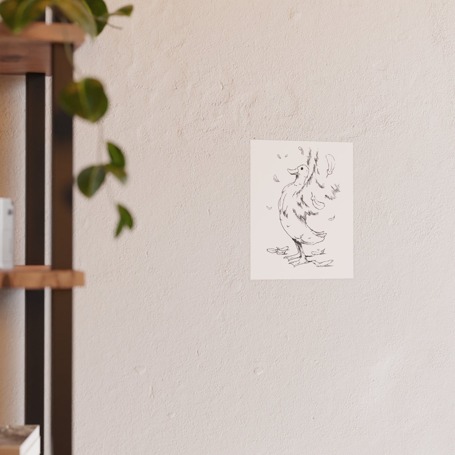 Duck Sketch Poster — Black & White Ink Duck Flapping Wings (Satin/Matte)