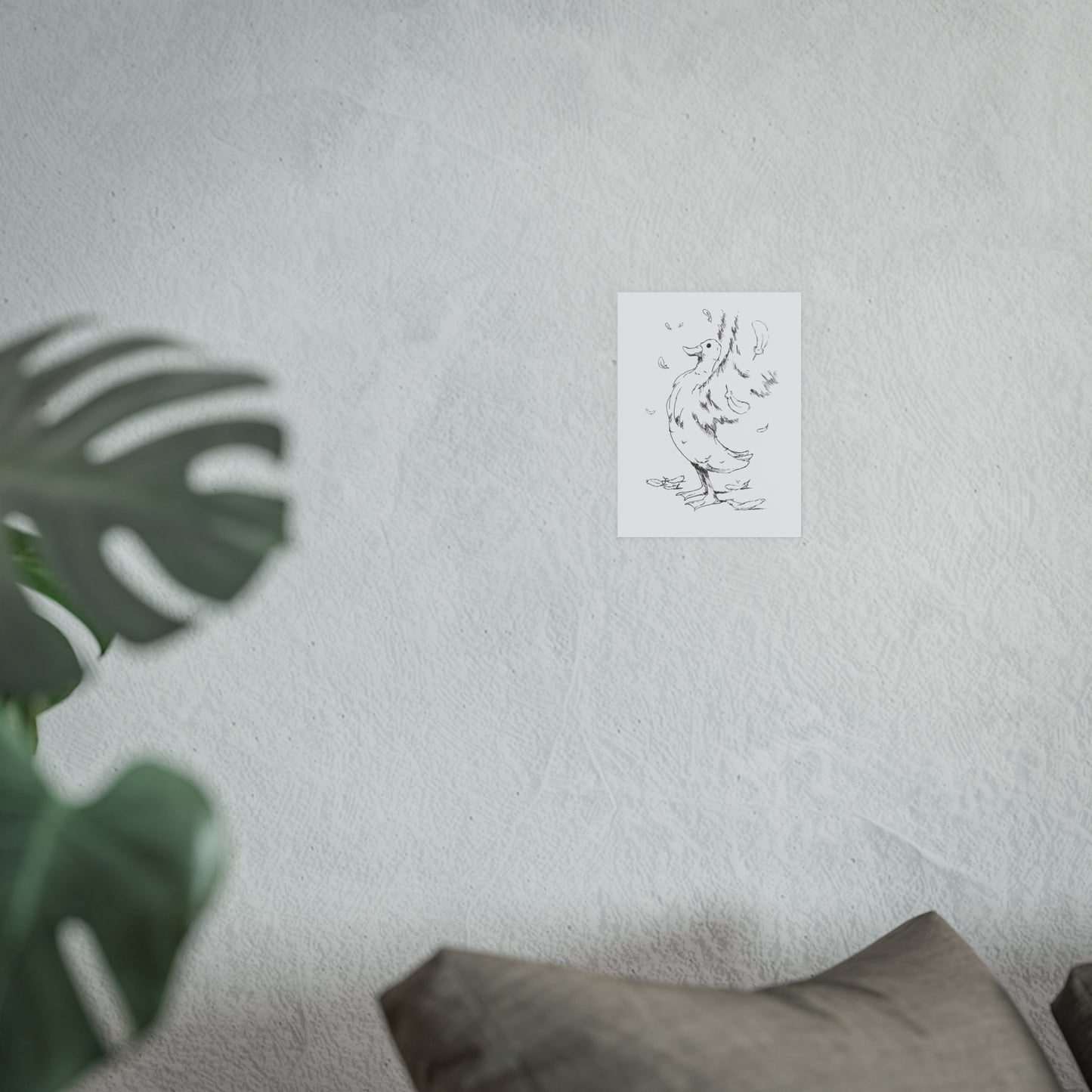 Duck Sketch Poster — Black & White Ink Duck Flapping Wings (Satin/Matte)