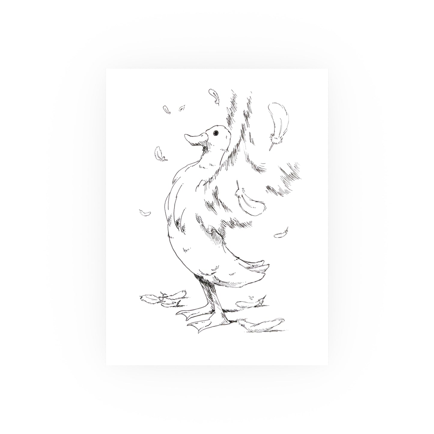 Duck Sketch Poster — Black & White Ink Duck Flapping Wings (Satin/Matte)
