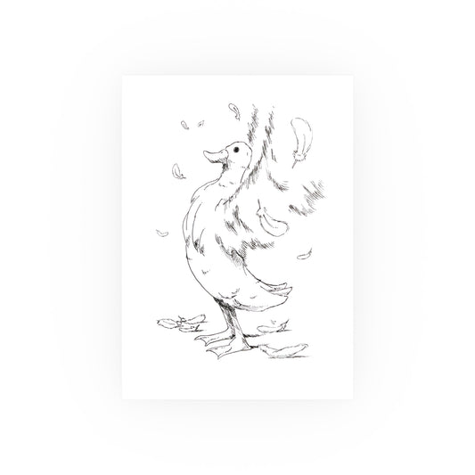 Duck Sketch Poster — Black & White Ink Duck Flapping Wings (Satin/Matte)