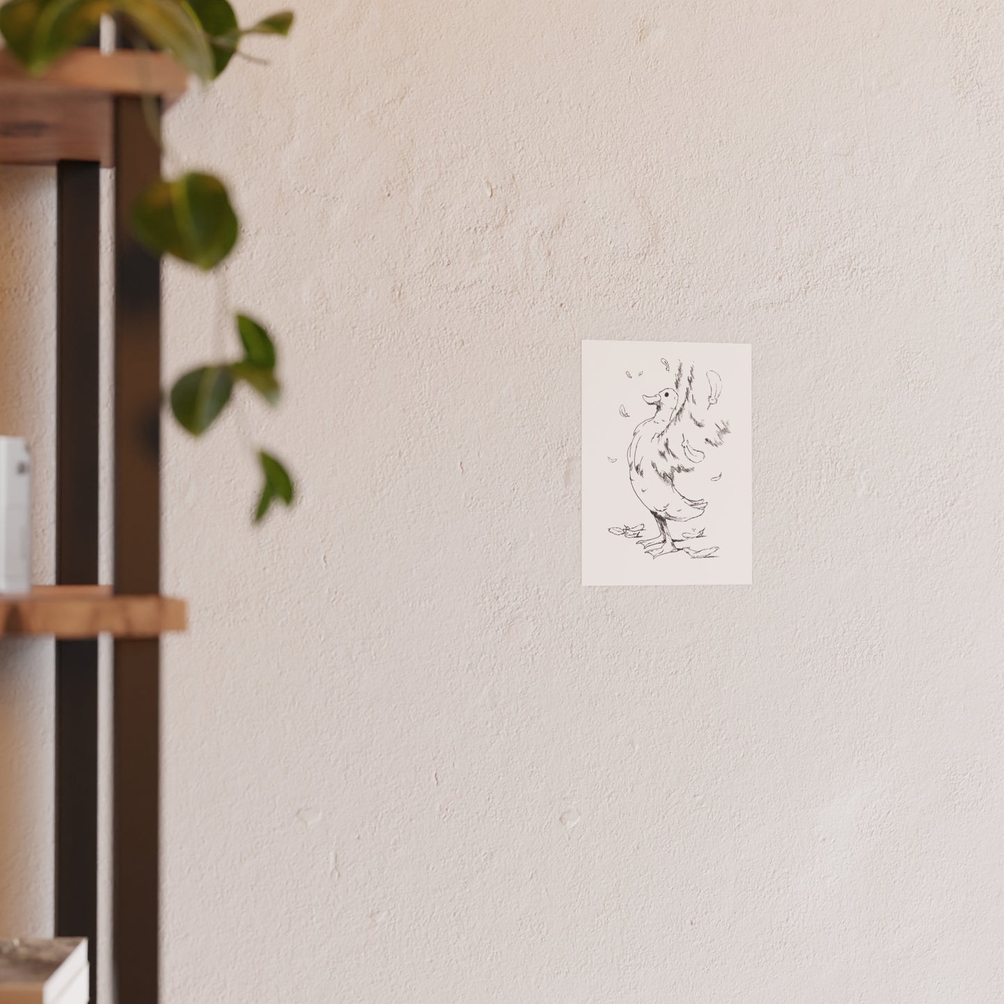 Duck Sketch Poster — Black & White Ink Duck Flapping Wings (Satin/Matte)