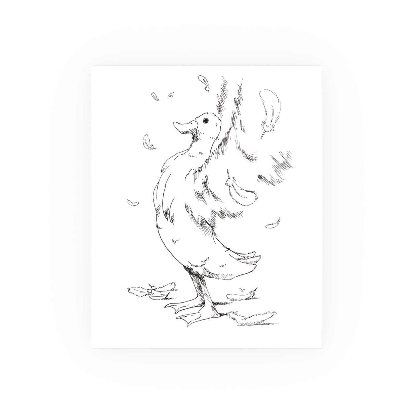 Duck Sketch Poster — Black & White Ink Duck Flapping Wings (Satin/Matte)
