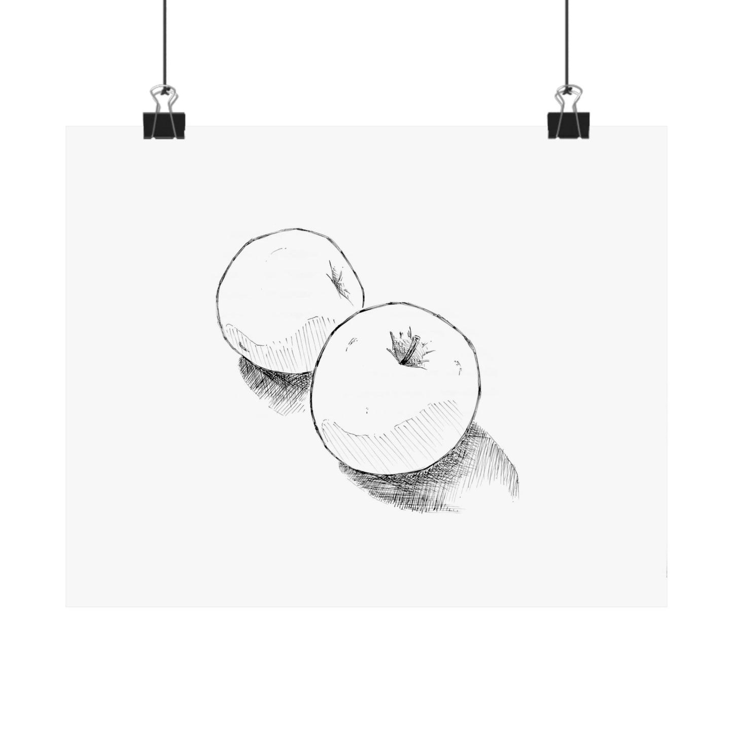 Black & White Apple Sketch Matte Horizontal Poster — Ink Apples with Shadows