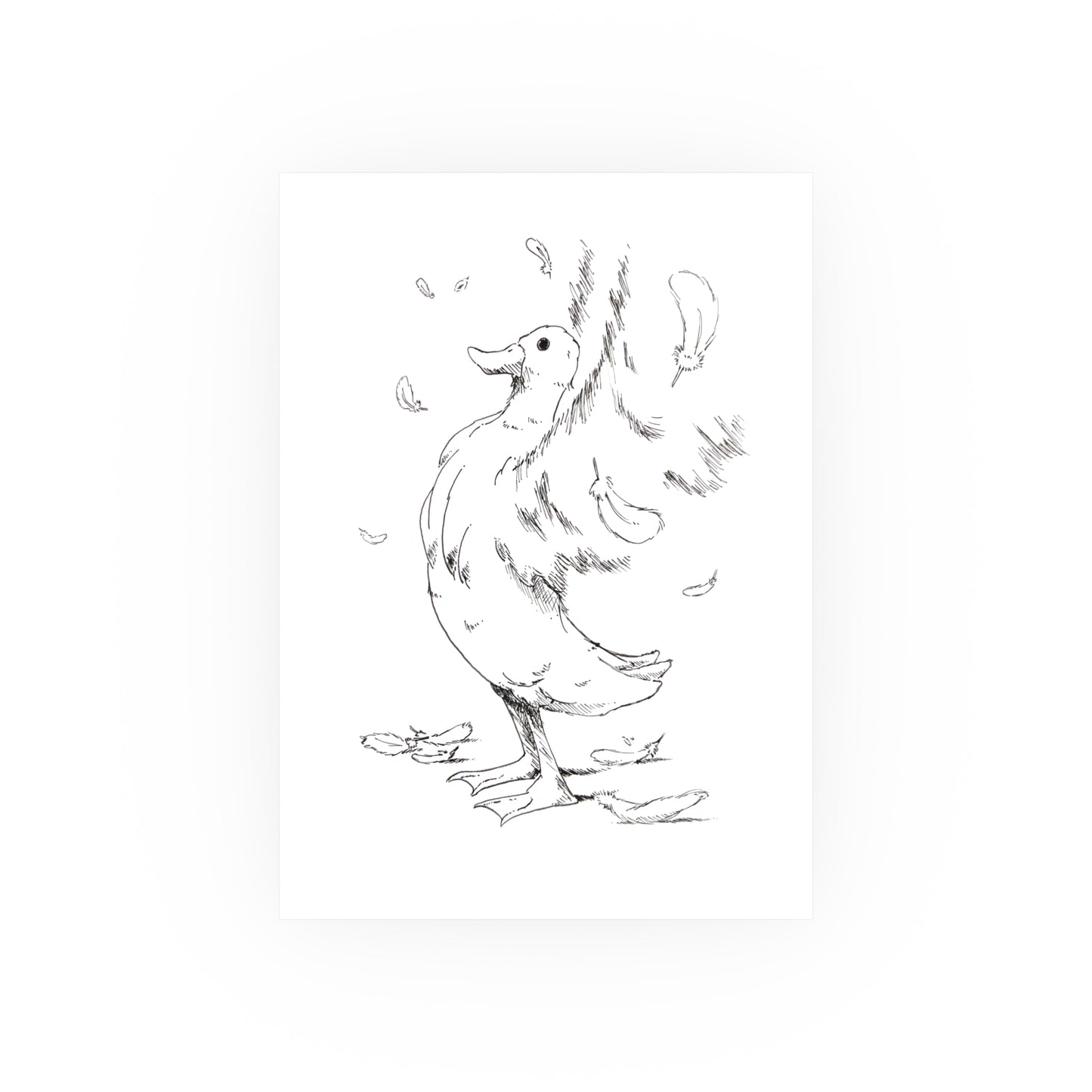 Duck Sketch Poster — Black & White Ink Duck Flapping Wings (Satin/Matte)